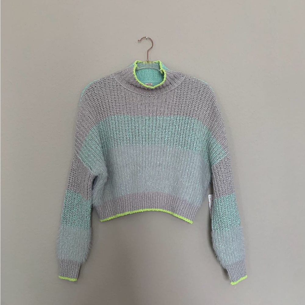 NWT FREE PEOPLE SzM SUNBRITE MOCK NECK MIXED-TEXURE BOXY SWEATER RIVER RUN